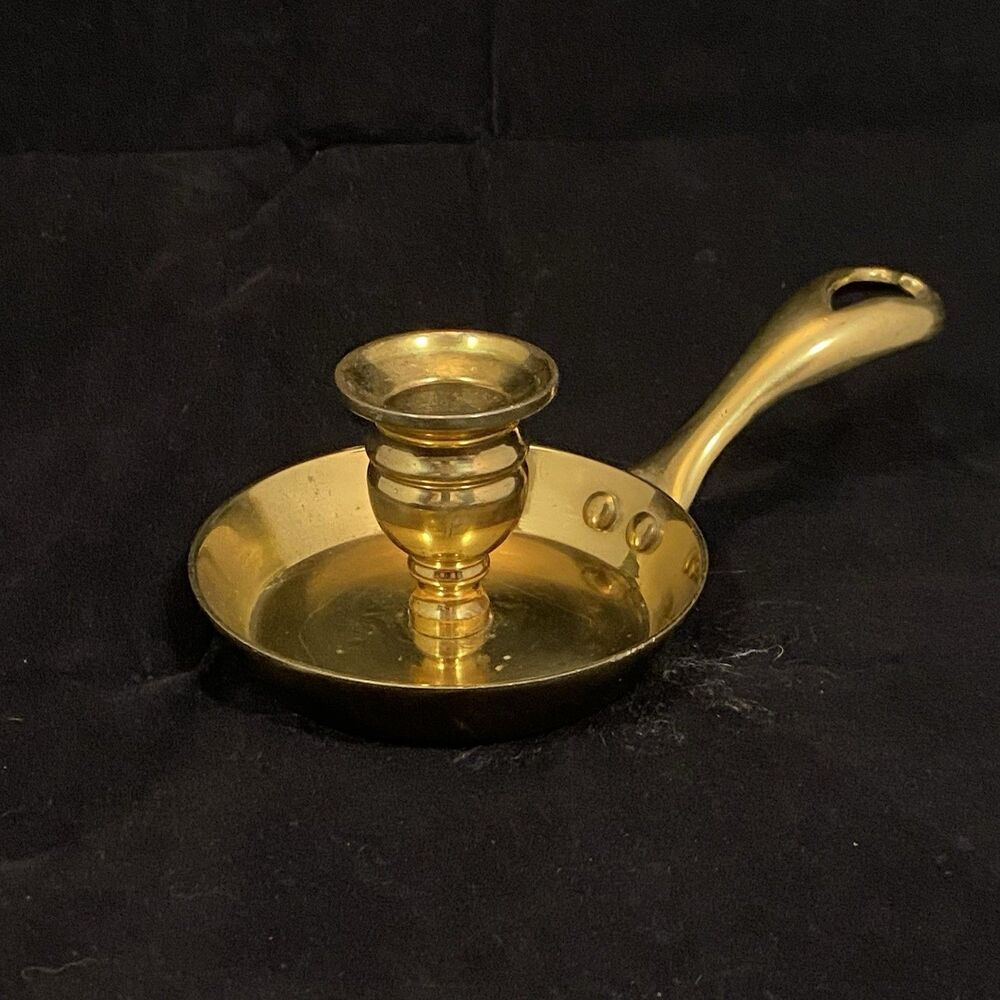 Vintage Brass Candlestick Holder with Drip Catch and Handle with heart